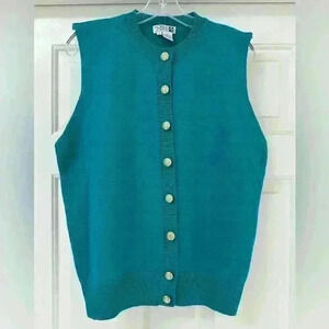 Vintage Adele Joyce 100% Wool Vest‎ With Gold Buttons Woman’s Size Large